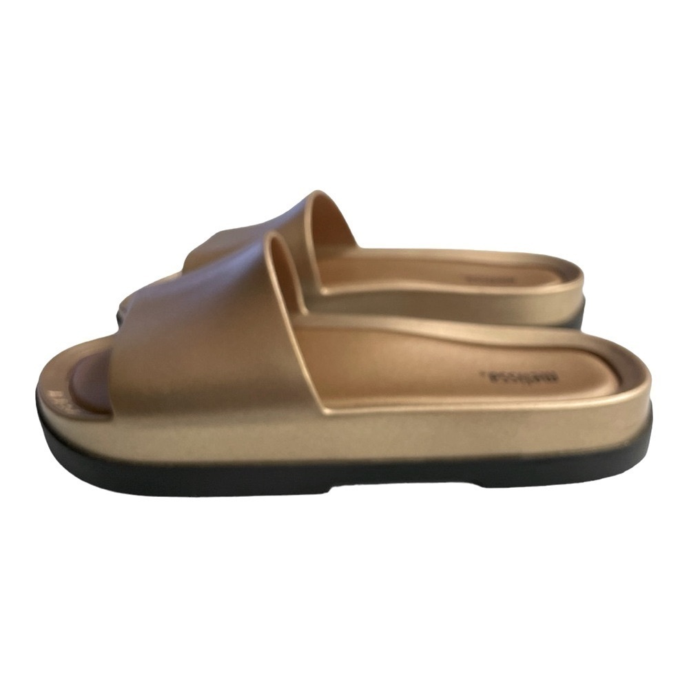 Melissa Gold Platform Slide Sandals Black Sole Women’s Size 6 Beach Slides - Picture 2 of 11